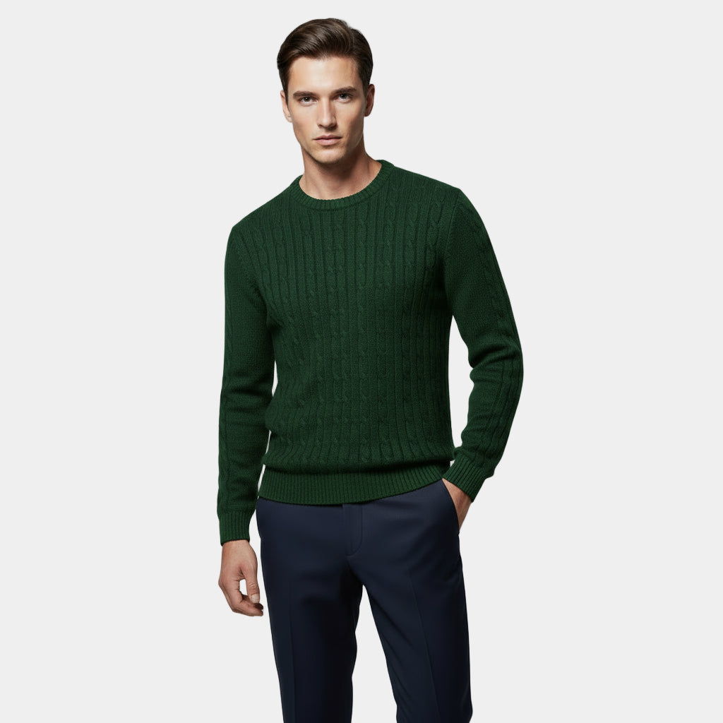 Pull en maille torsadée pour homme – Col rond classique