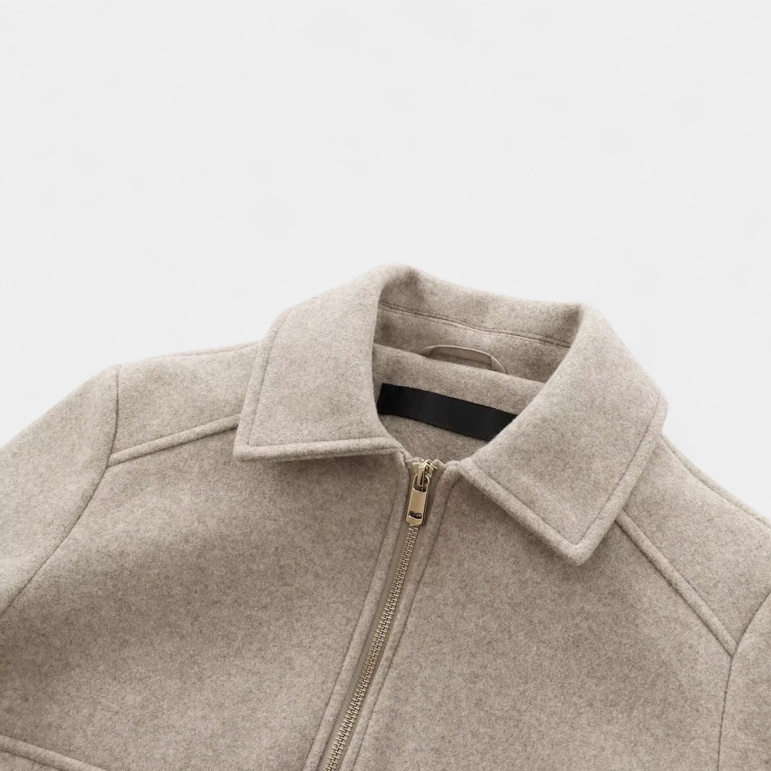 Veste courte zippée en laine mélangée pour femmes, à col chemise