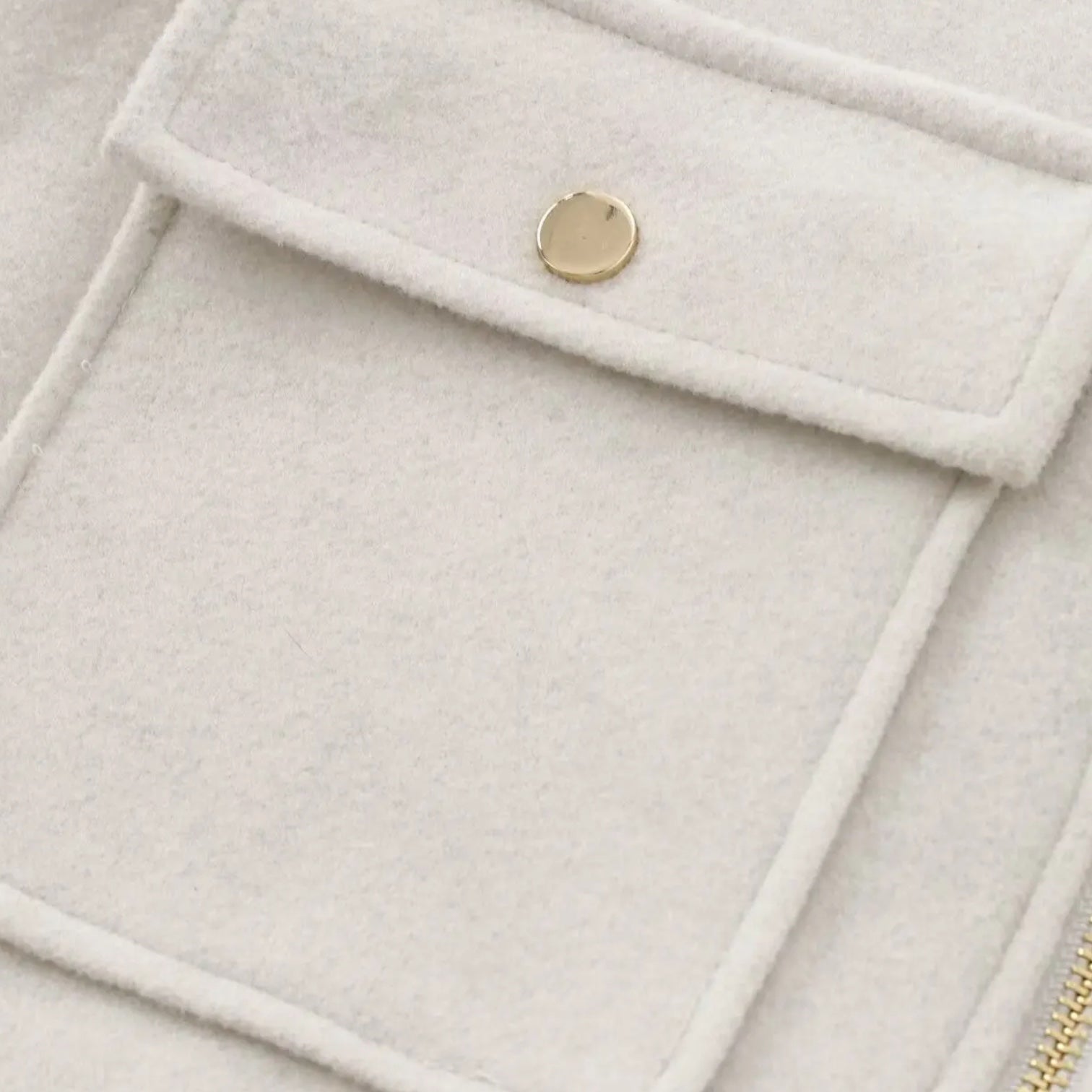 Veste courte zippée en laine mélangée pour femmes, à col chemise