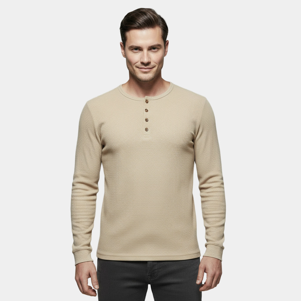 Sweat-shirt Henley en coton à maille nid-d'abeille pour homme