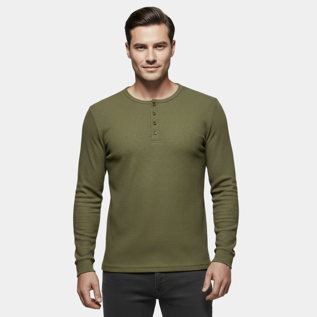 Sweat-shirt Henley en coton à maille nid-d'abeille pour homme