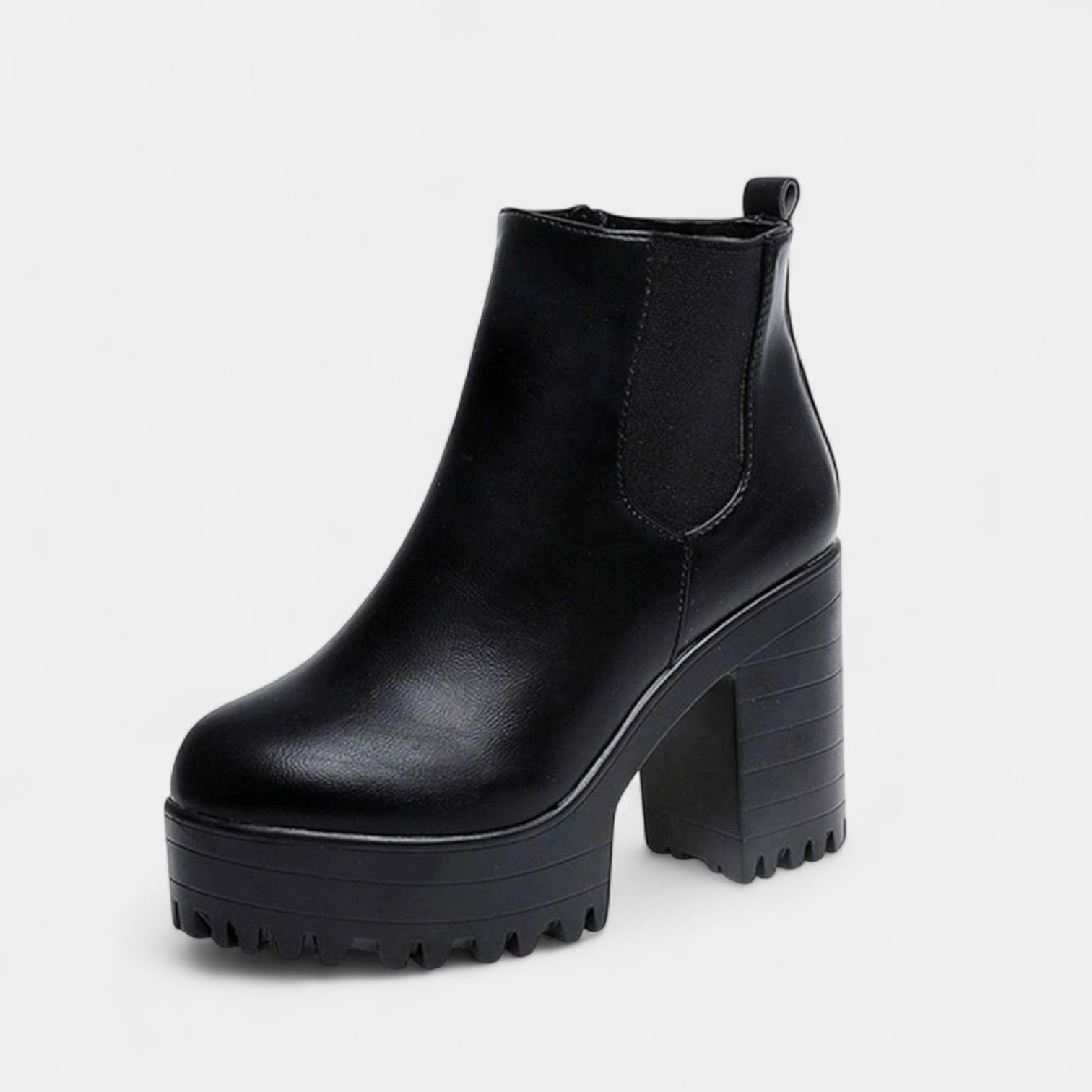Bottines féminines à bout rond avec talon bloc et panneau élastique latéral