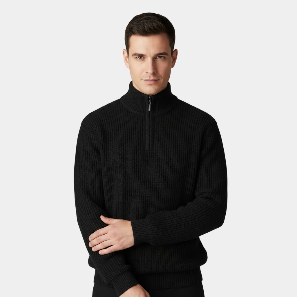 Pull homme en maille côtelée à demi-zip