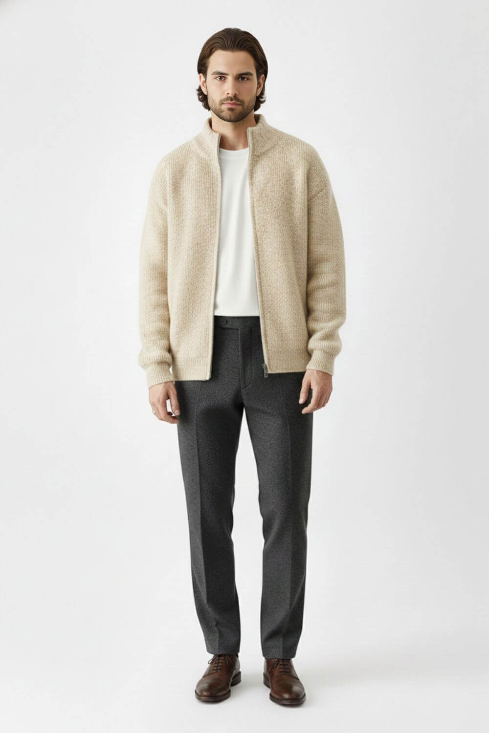 Pull zippé en maille de laine mélangée pour homme