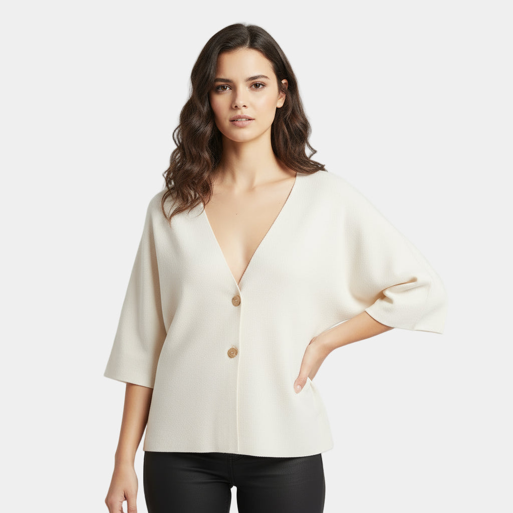 Cardigan en maille à col en V pour femme, manches demi-longues