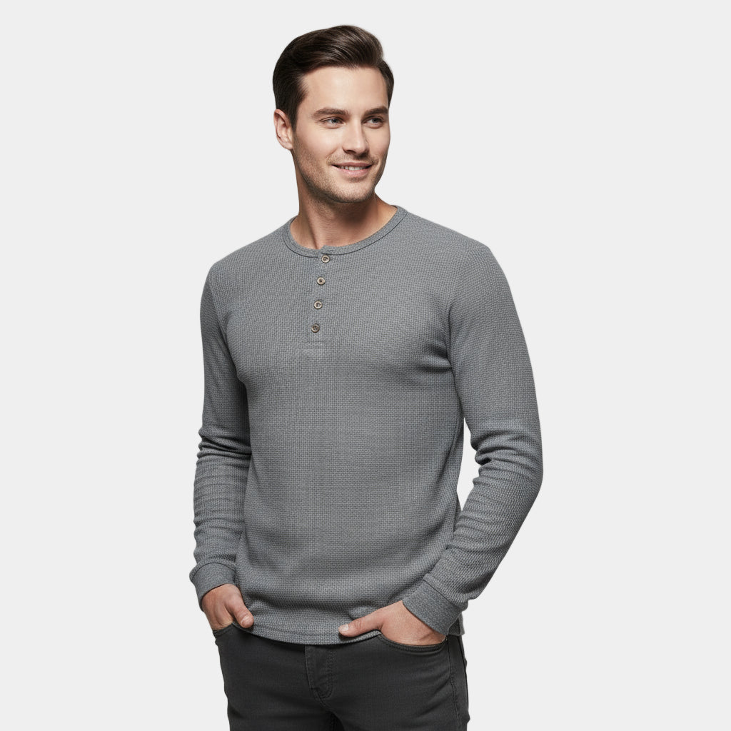 Sweat-shirt Henley en coton à maille nid-d'abeille pour homme