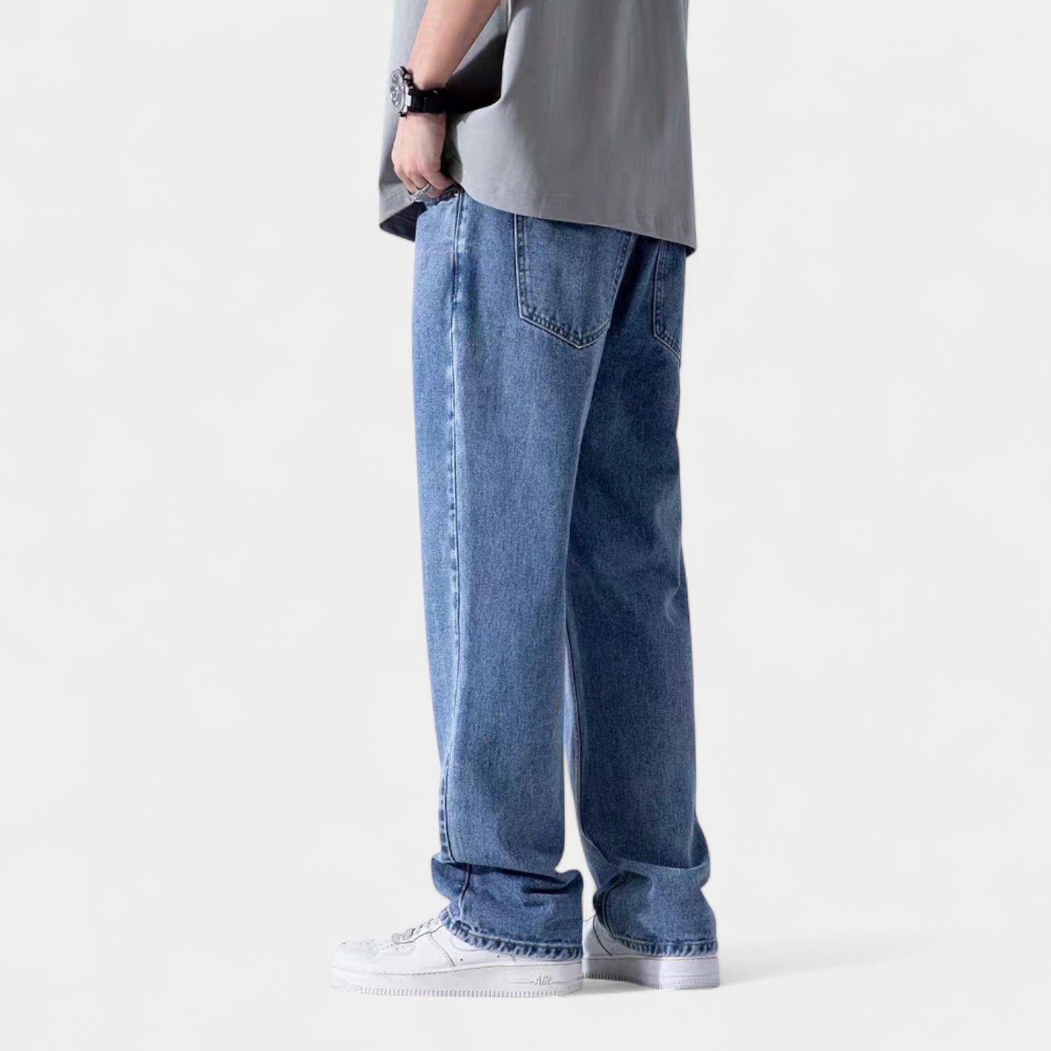 Jean droit pour homme en denim à taille élastiquée