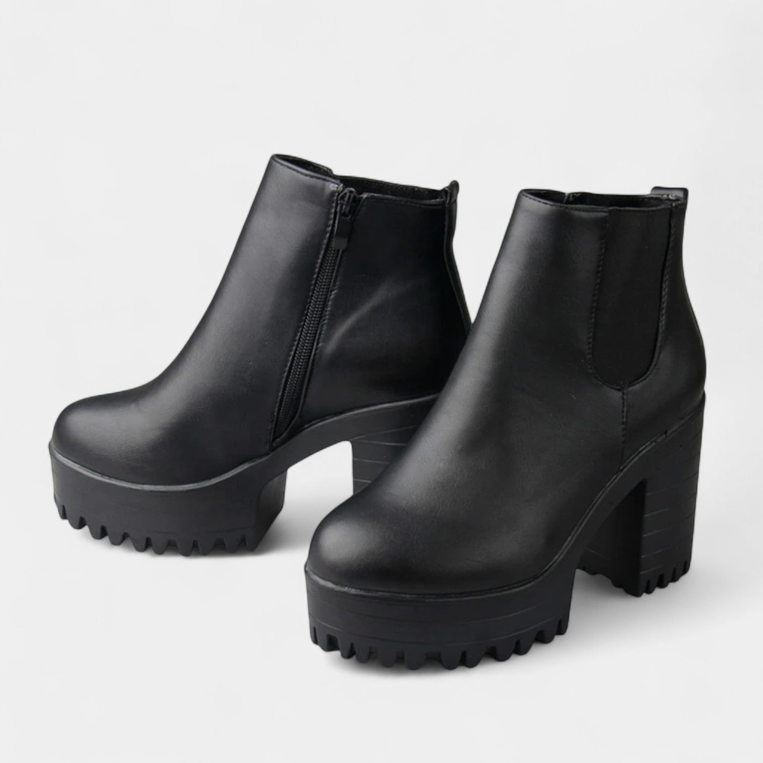 Bottines féminines à bout rond avec talon bloc et panneau élastique latéral