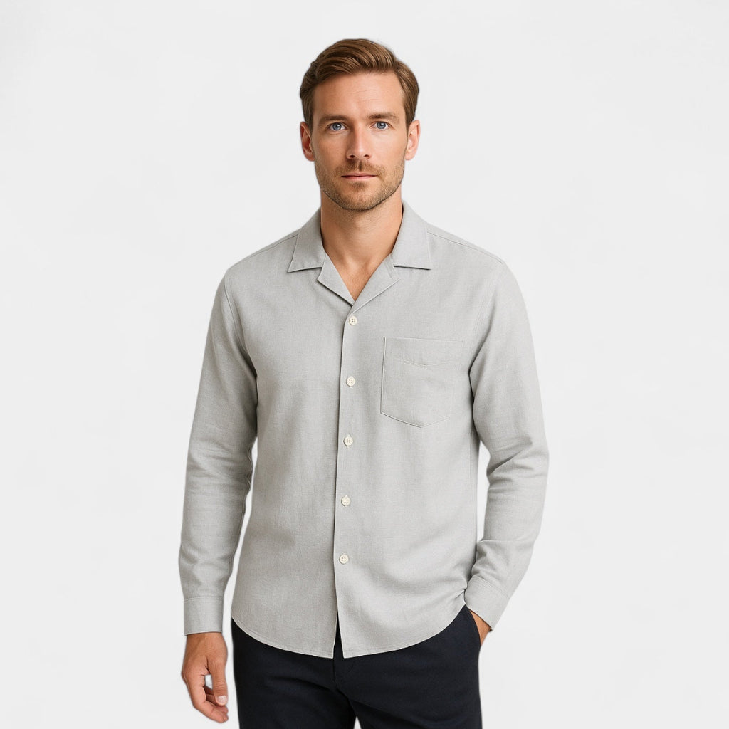 Chemise à col Revere pour homme à manches longues avec poche poitrine