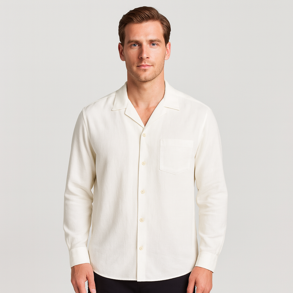 Chemise à col Revere pour homme à manches longues avec poche poitrine