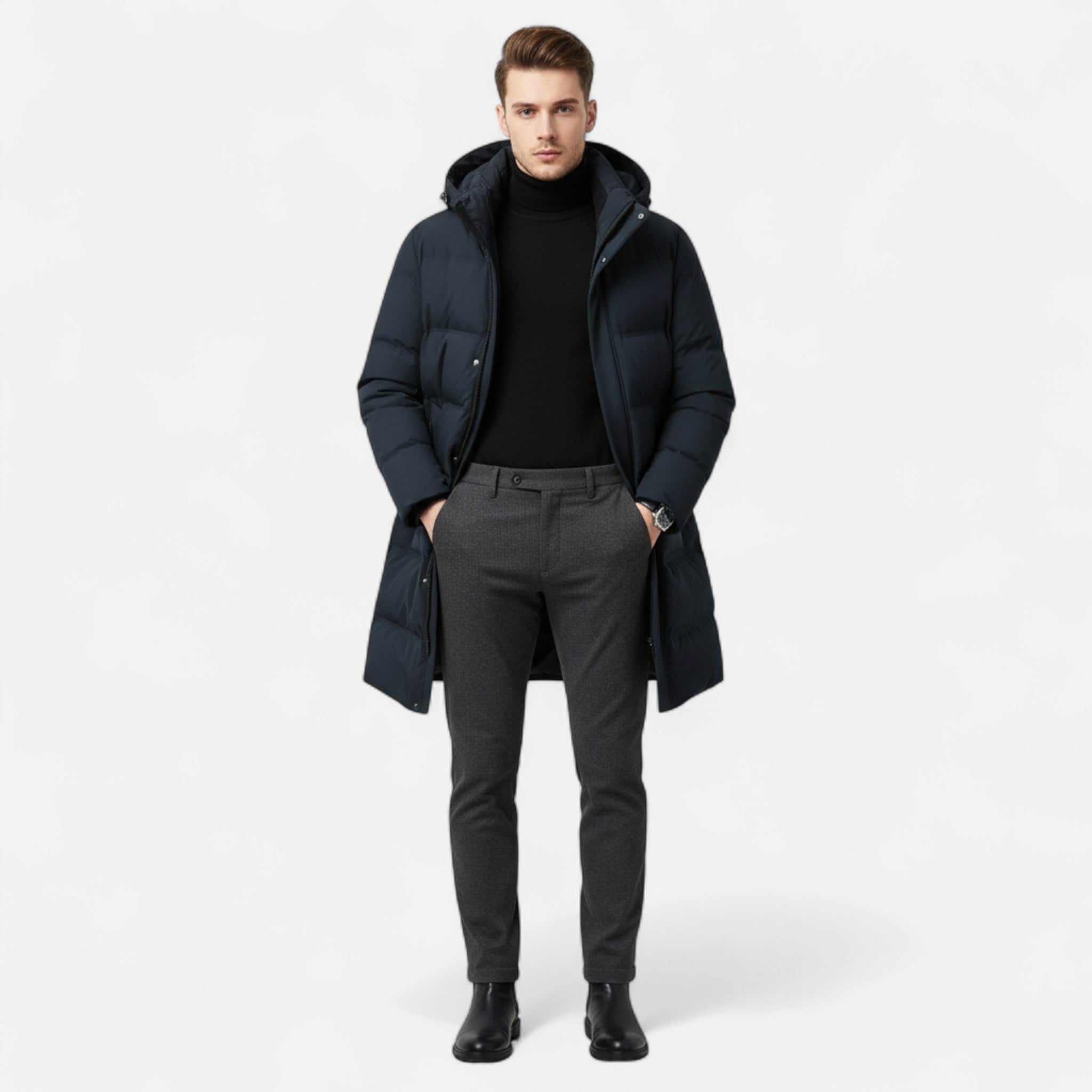 Parka en duvet d'hiver premium pour homme – capuche et isolation élégantes