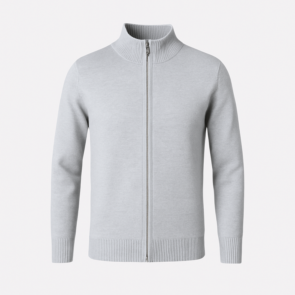 Cardigan en maille pour homme à manches longues avec fermeture éclair sur toute la longueur et bord-côtes