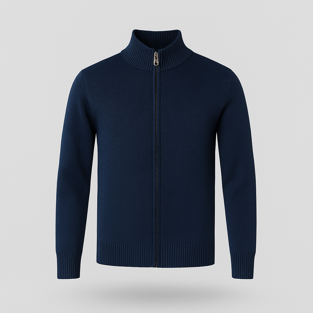 Cardigan en maille pour homme à manches longues avec fermeture éclair sur toute la longueur et bord-côtes