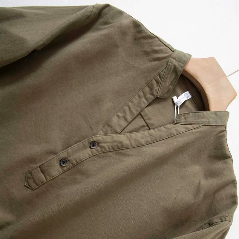 Chemise en lin pour homme - style grand-père, manches longues légères