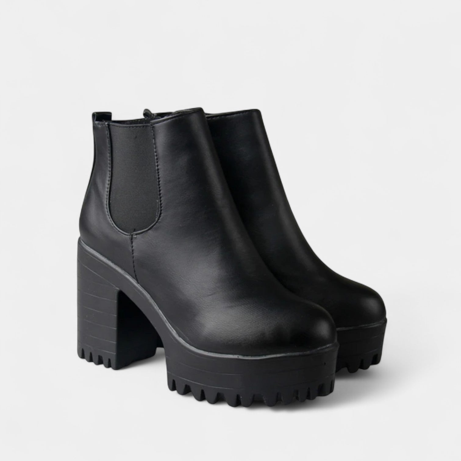 Bottines féminines à bout rond avec talon bloc et panneau élastique latéral