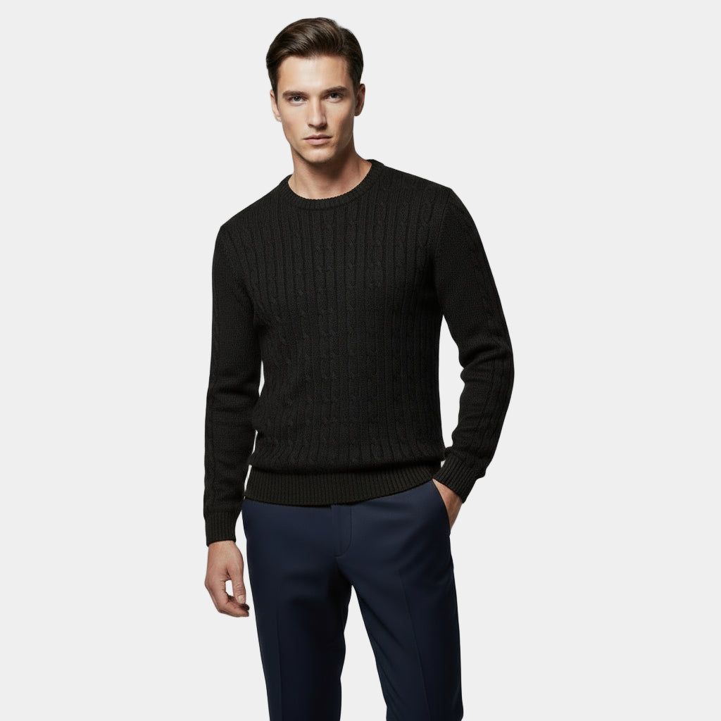 Pull en maille torsadée pour homme – Col rond classique