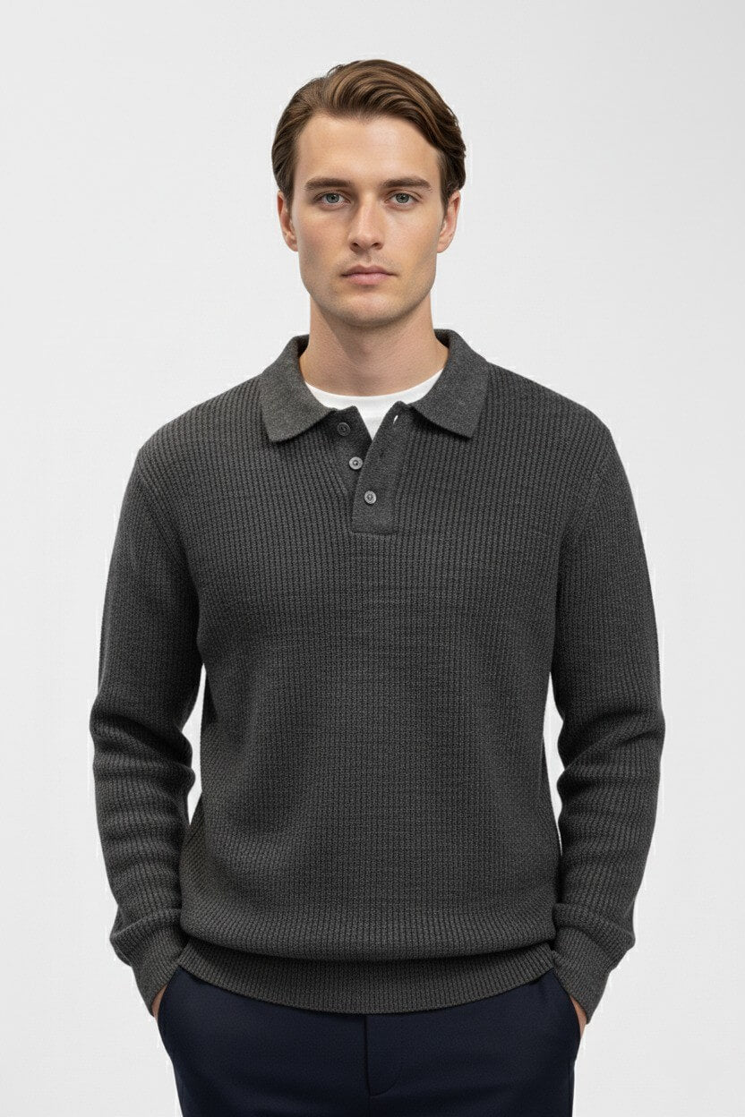 Pull en maille pour homme – col polo – très extensible – automne-hiver