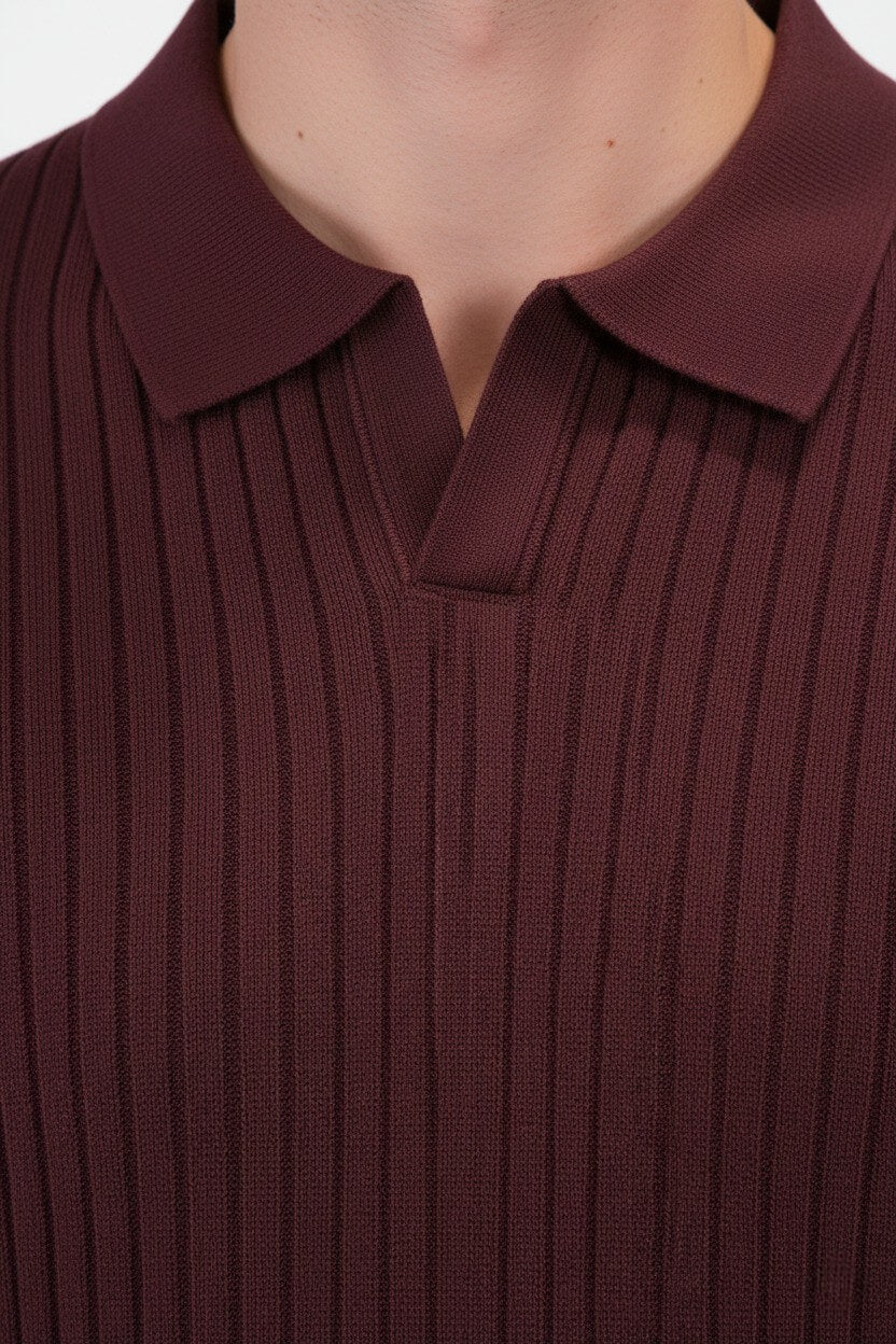 Pull en maille à col en V pour homme – col polo – Automne-Hiver