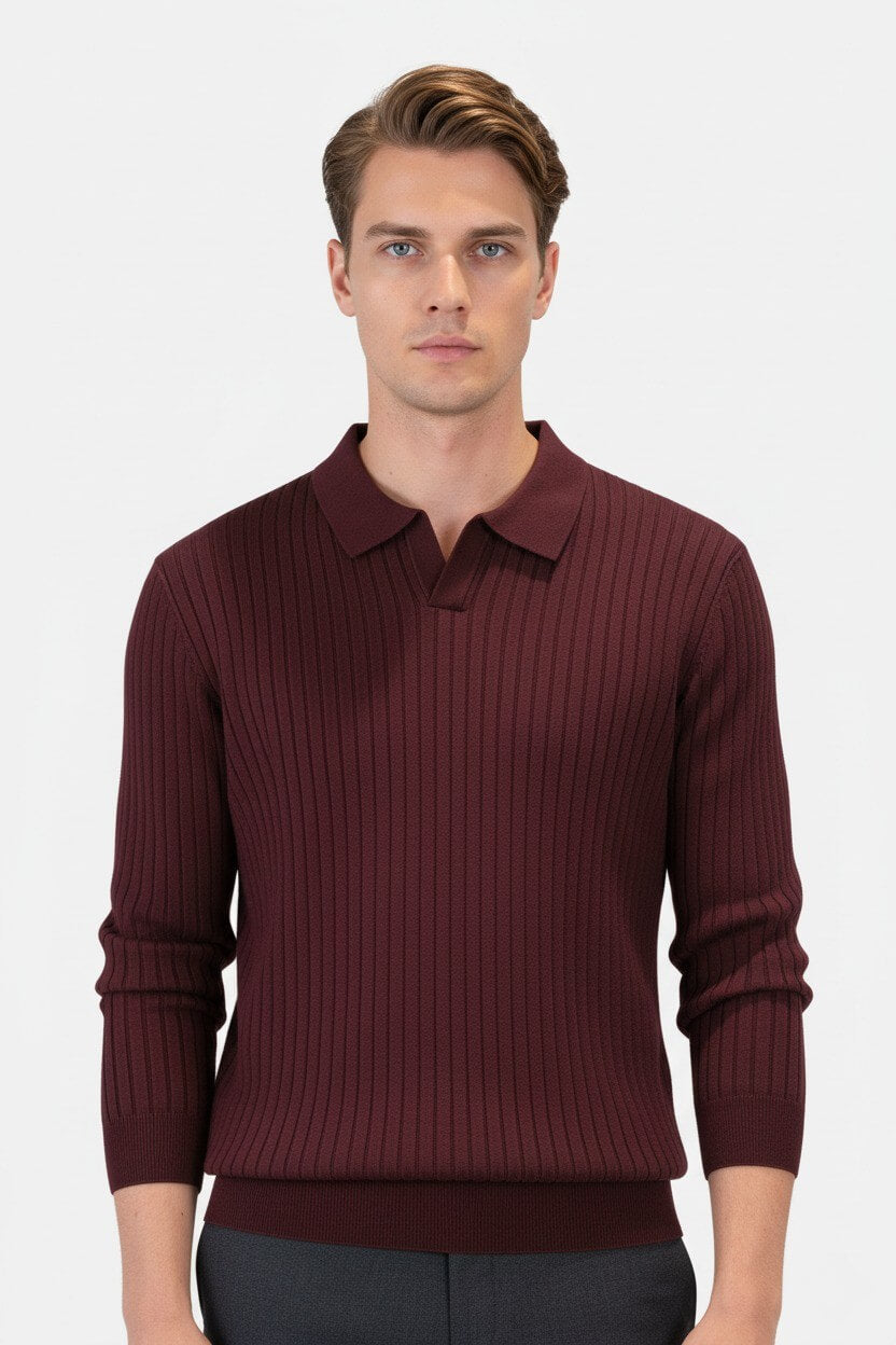 Pull en maille à col en V pour homme – col polo – Automne-Hiver