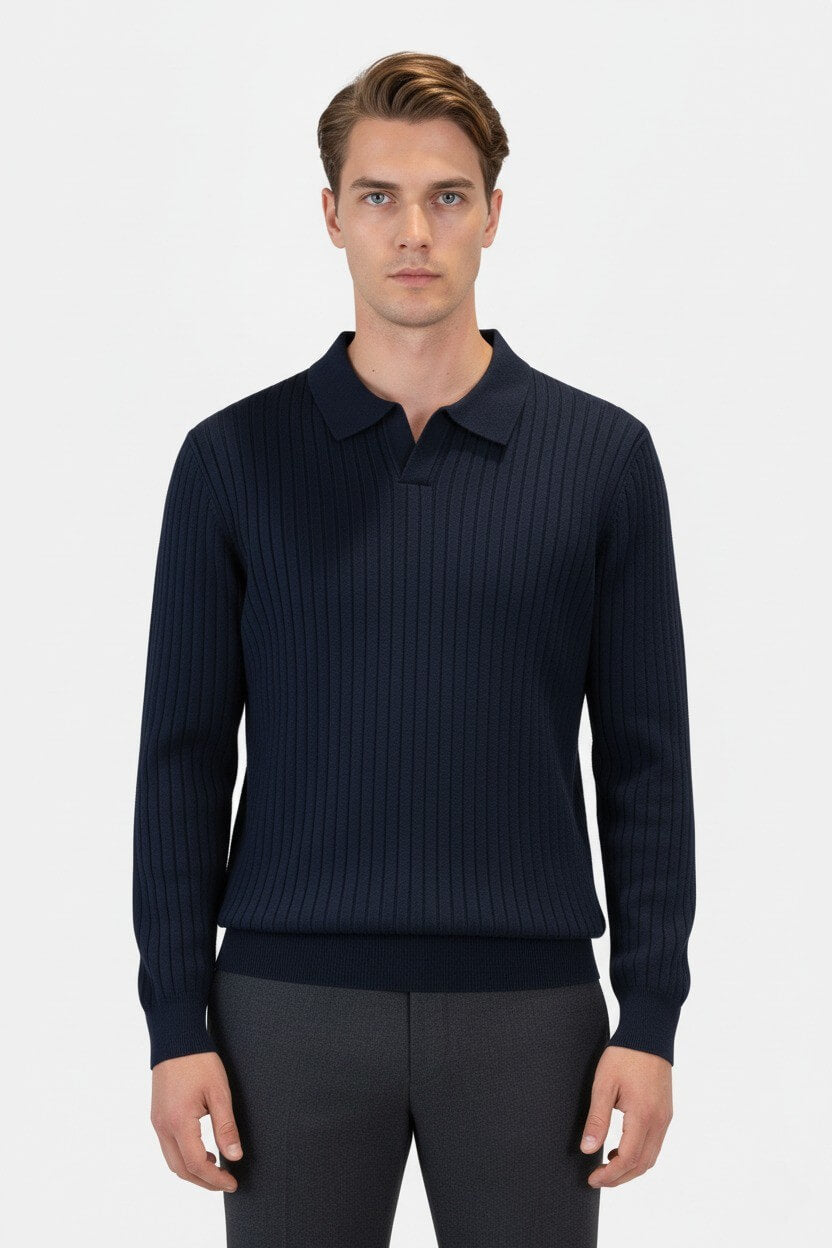 Pull en maille à col en V pour homme – col polo – Automne-Hiver
