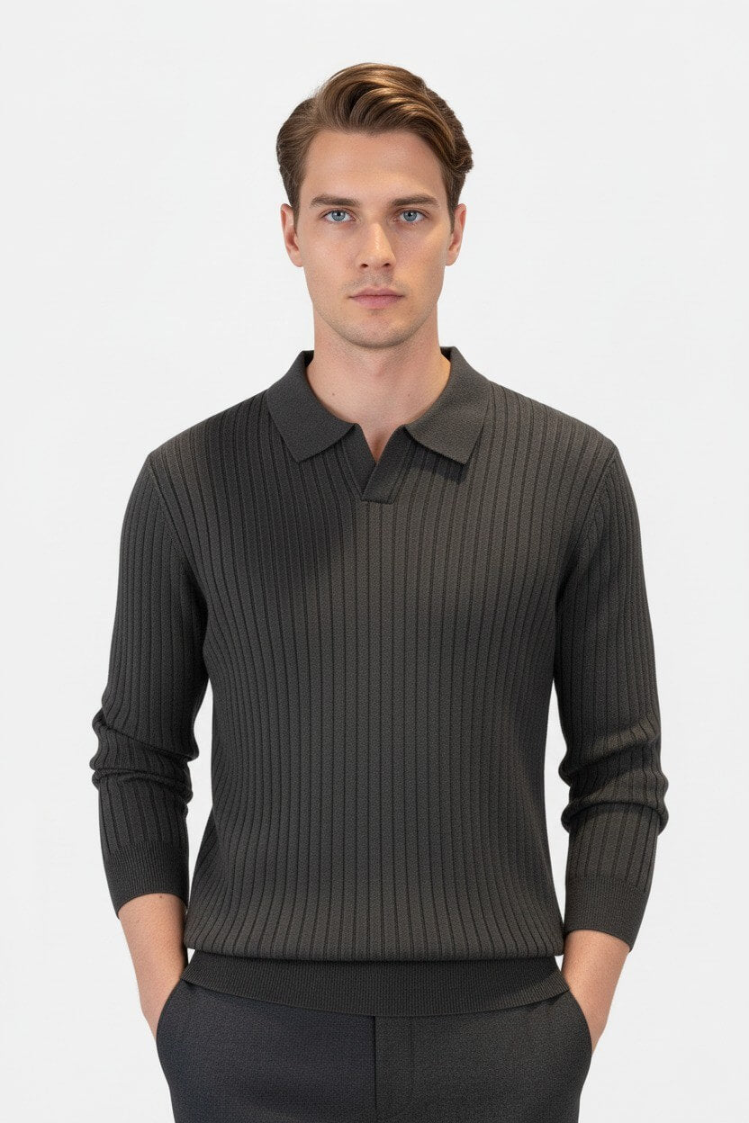Pull en maille à col en V pour homme – col polo – Automne-Hiver