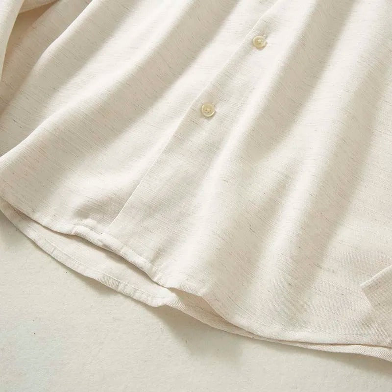 Chemise à col Revere pour homme à manches longues avec poche poitrine