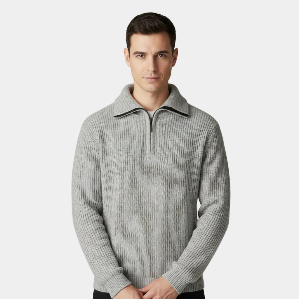 Pull homme en maille côtelée à demi-zip