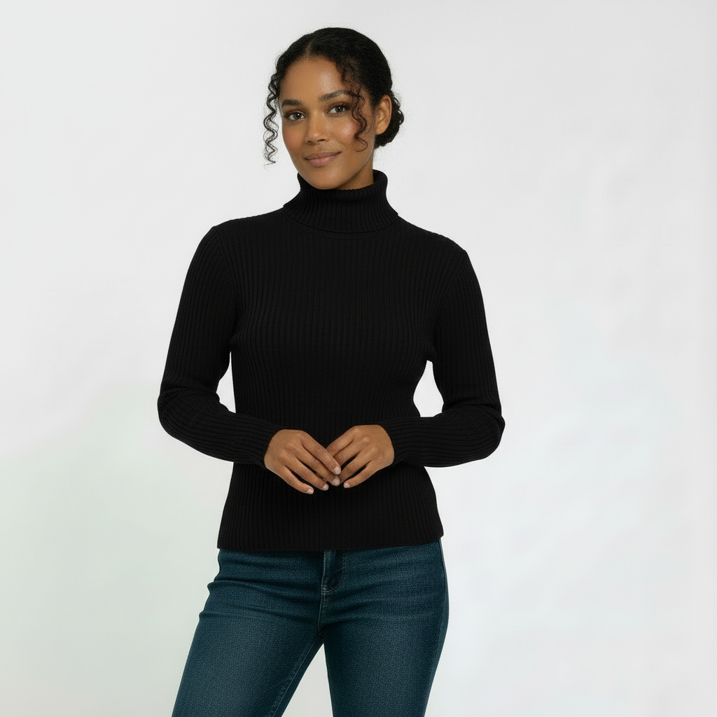 Pull à col roulé côtelé pour femmes – stretch doux