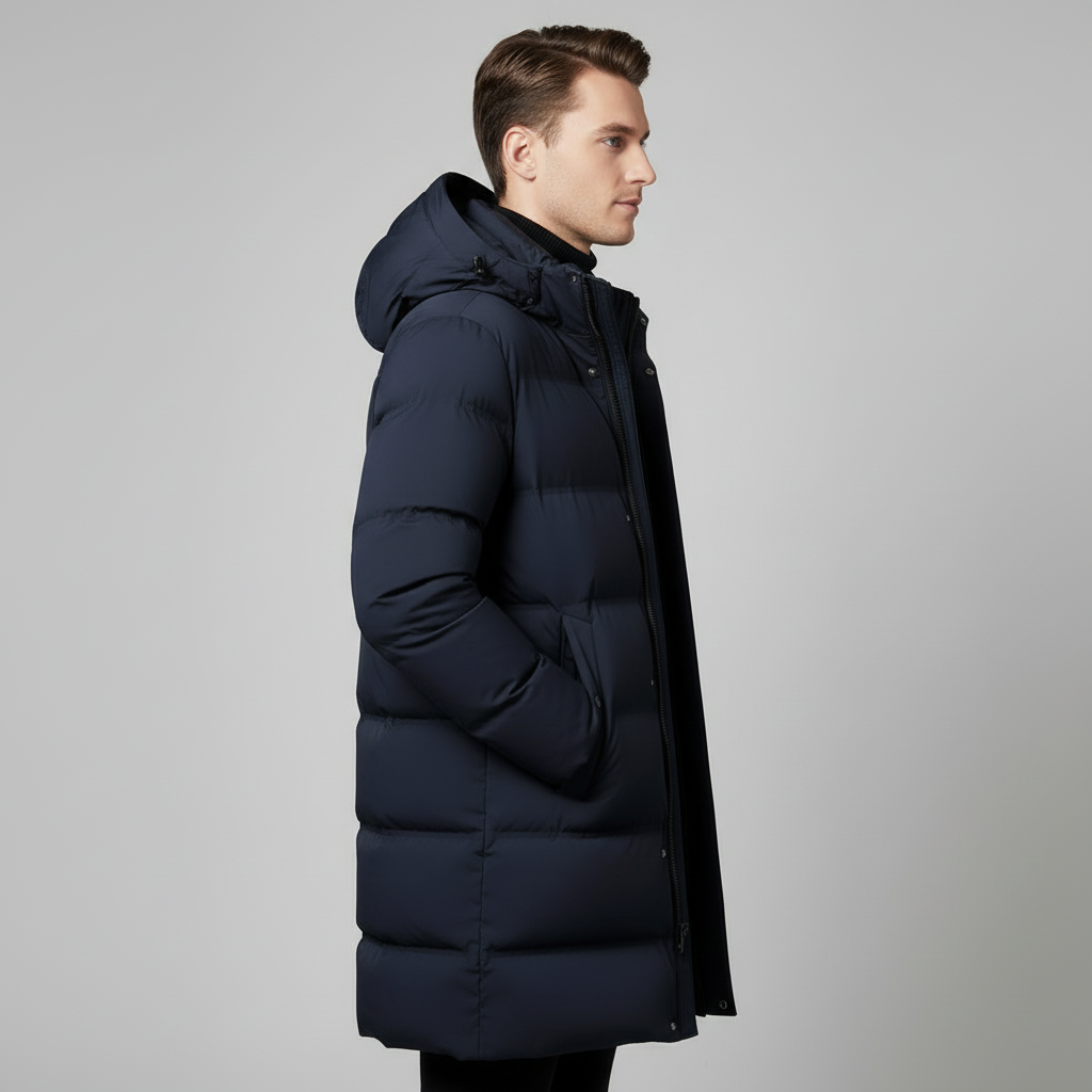 Parka longue en duvet bleu marine pour homme