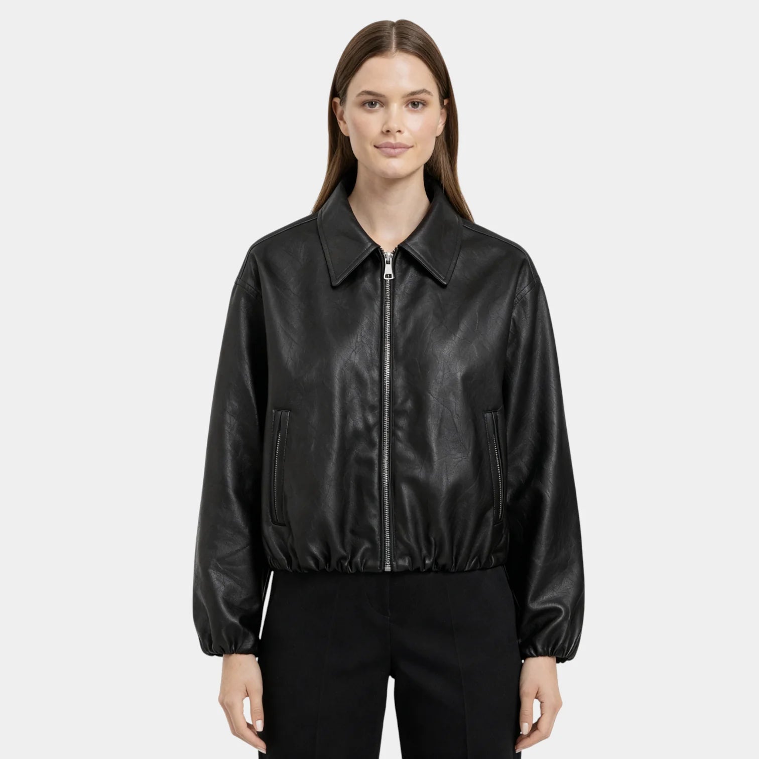 Veste zippée en simili-cuir pour femme – décontractée et moderne