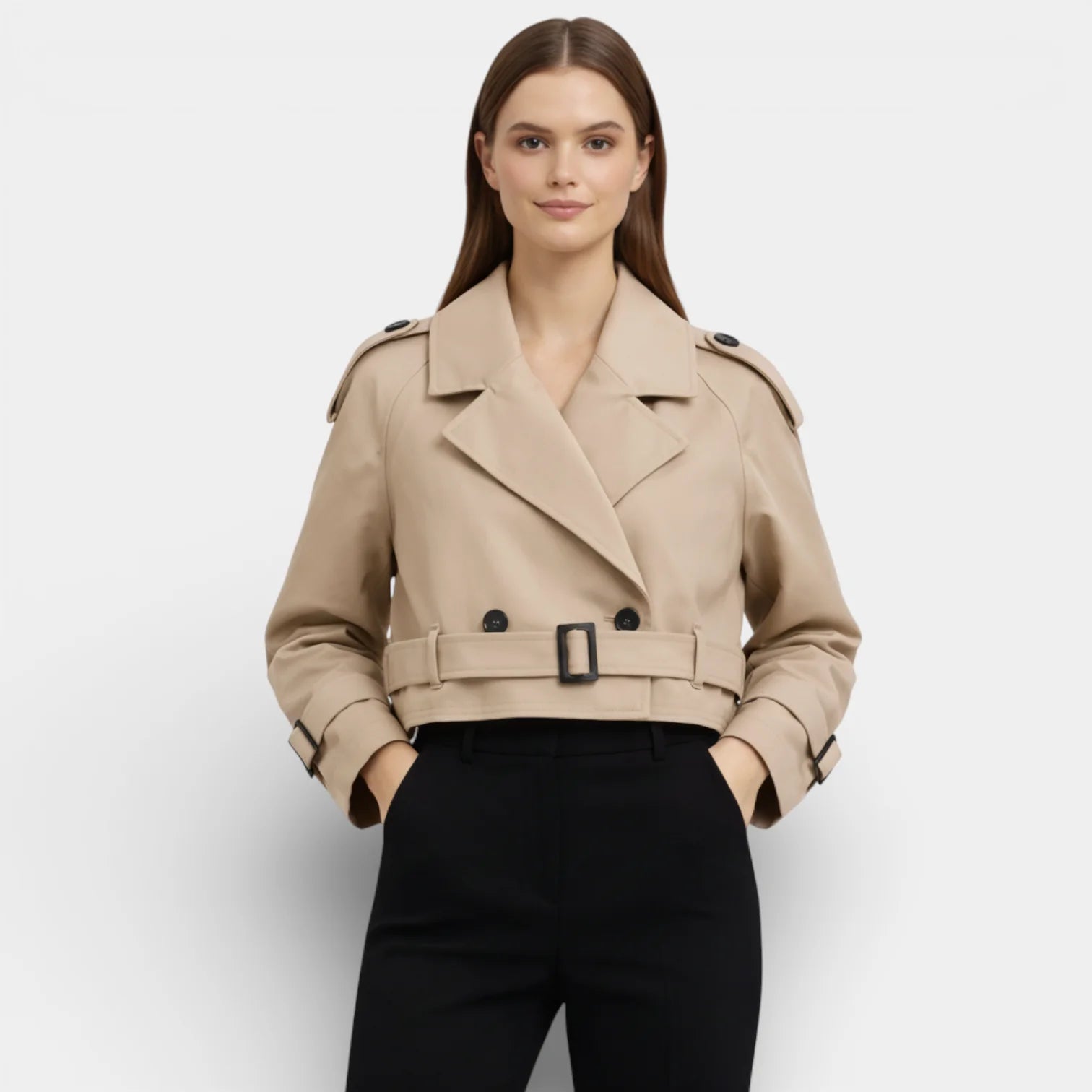 Veste trench courte pour femmes – structurée et ceinturée