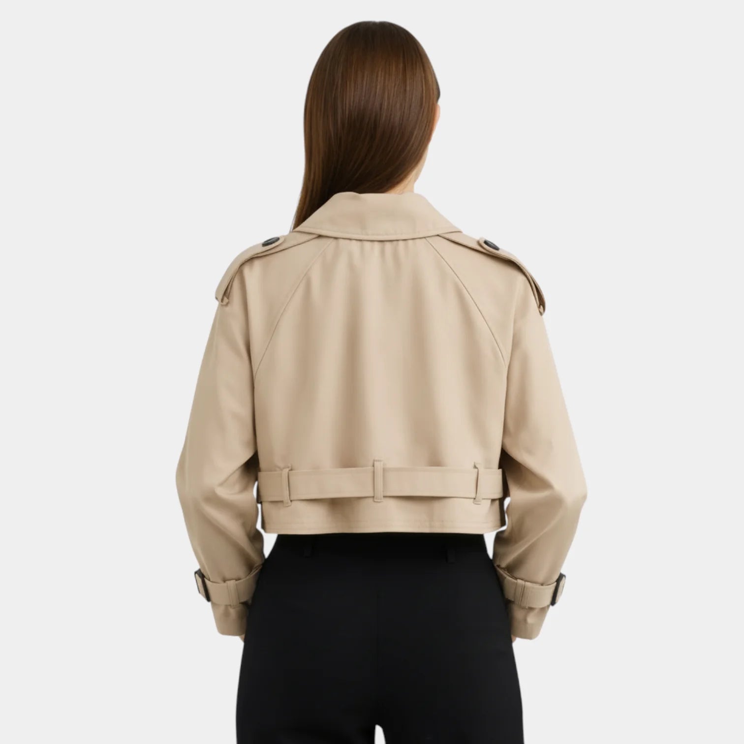 Veste trench courte pour femmes – structurée et ceinturée