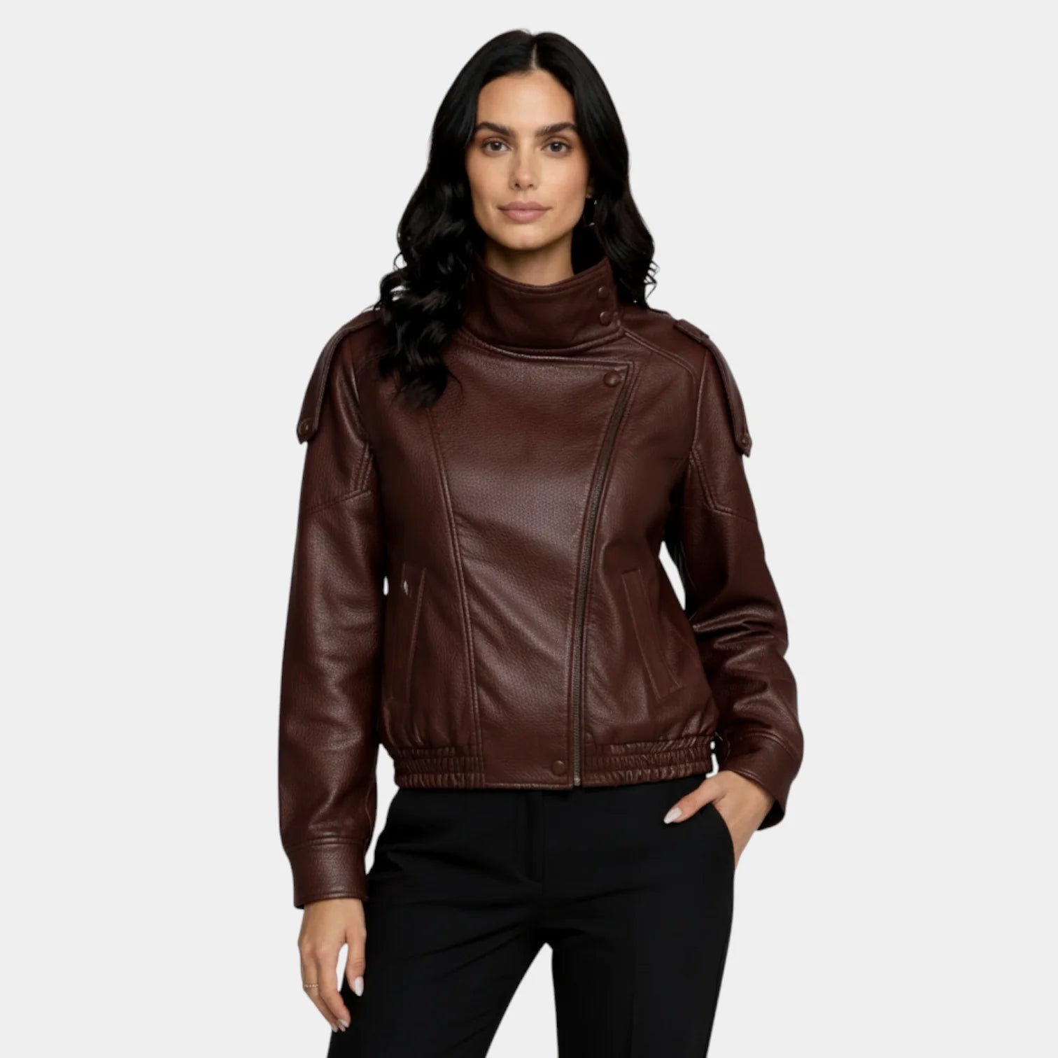 Veste en simili-cuir pour femmes – fermeture éclair asymétrique