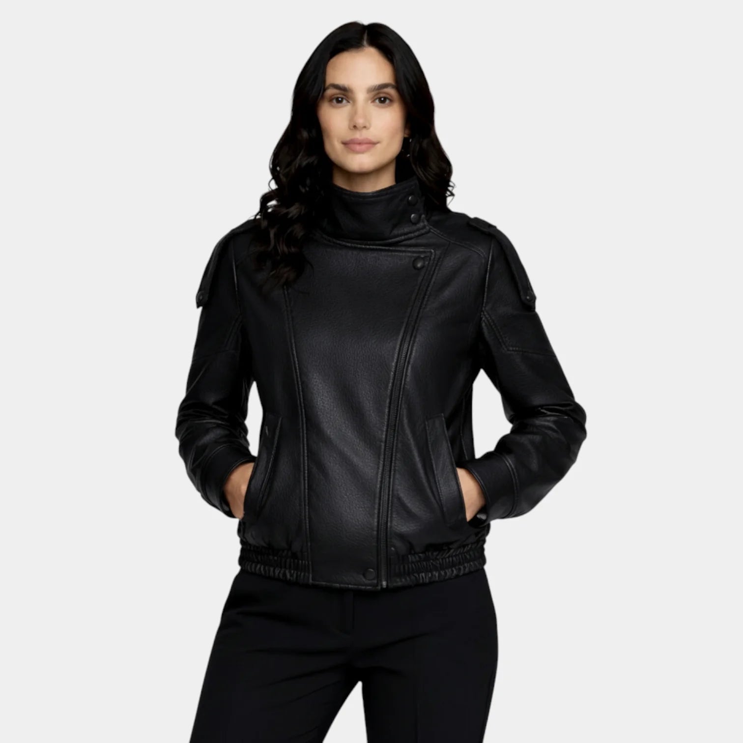 Veste en simili-cuir pour femmes – fermeture éclair asymétrique