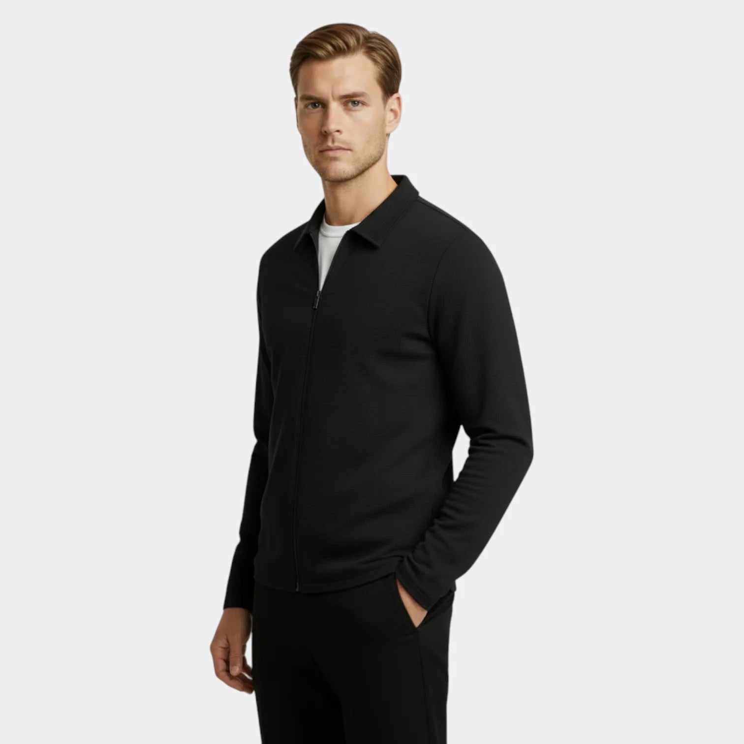 Polo tricot zippé à l'avant pour homme – col élégant
