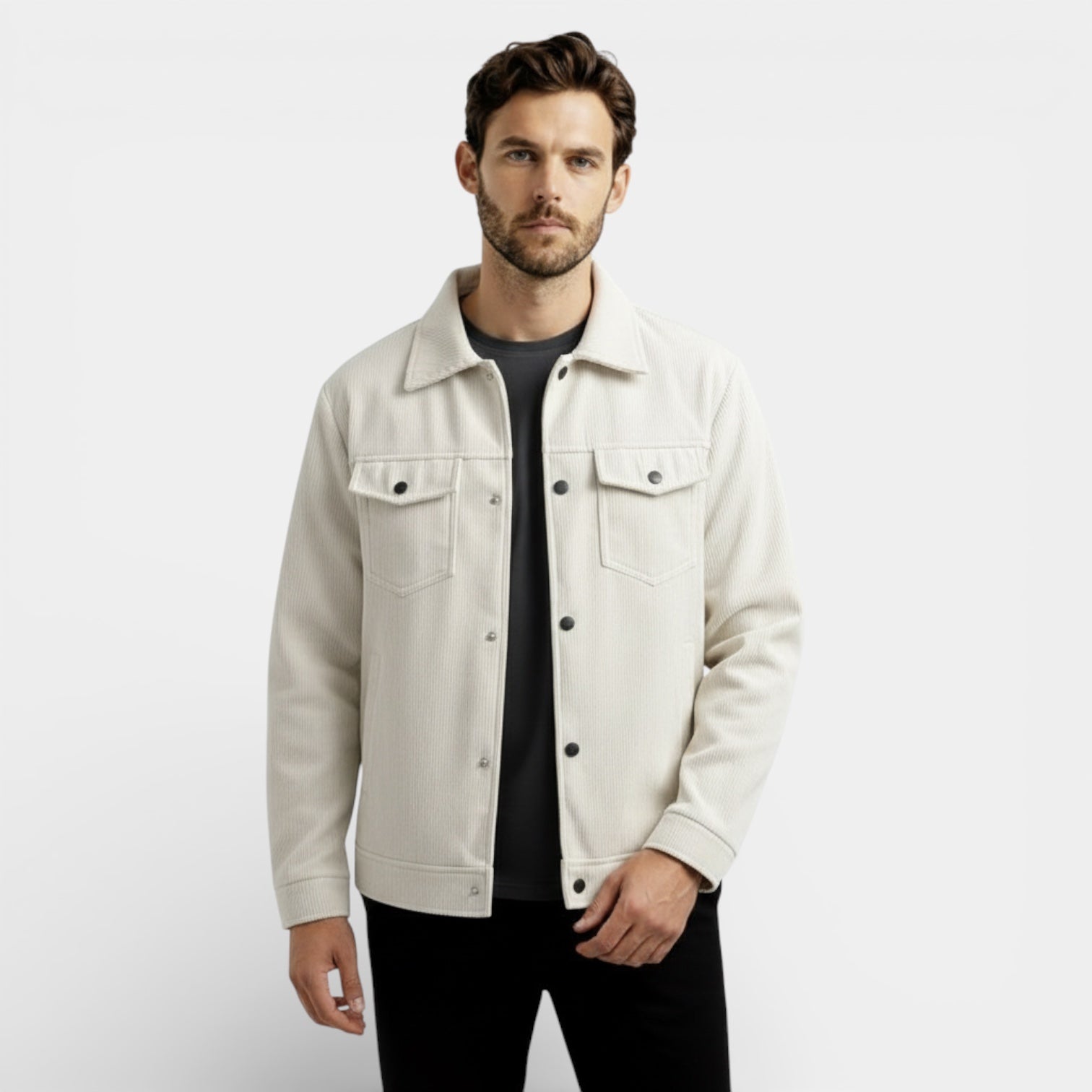 Veste trucker en velours côtelé pour homme — à boutons