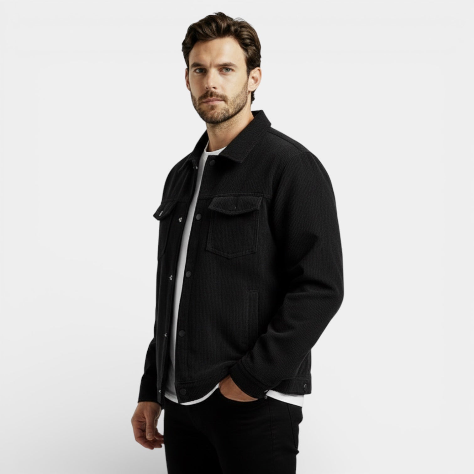 Veste trucker en velours côtelé pour homme — à boutons