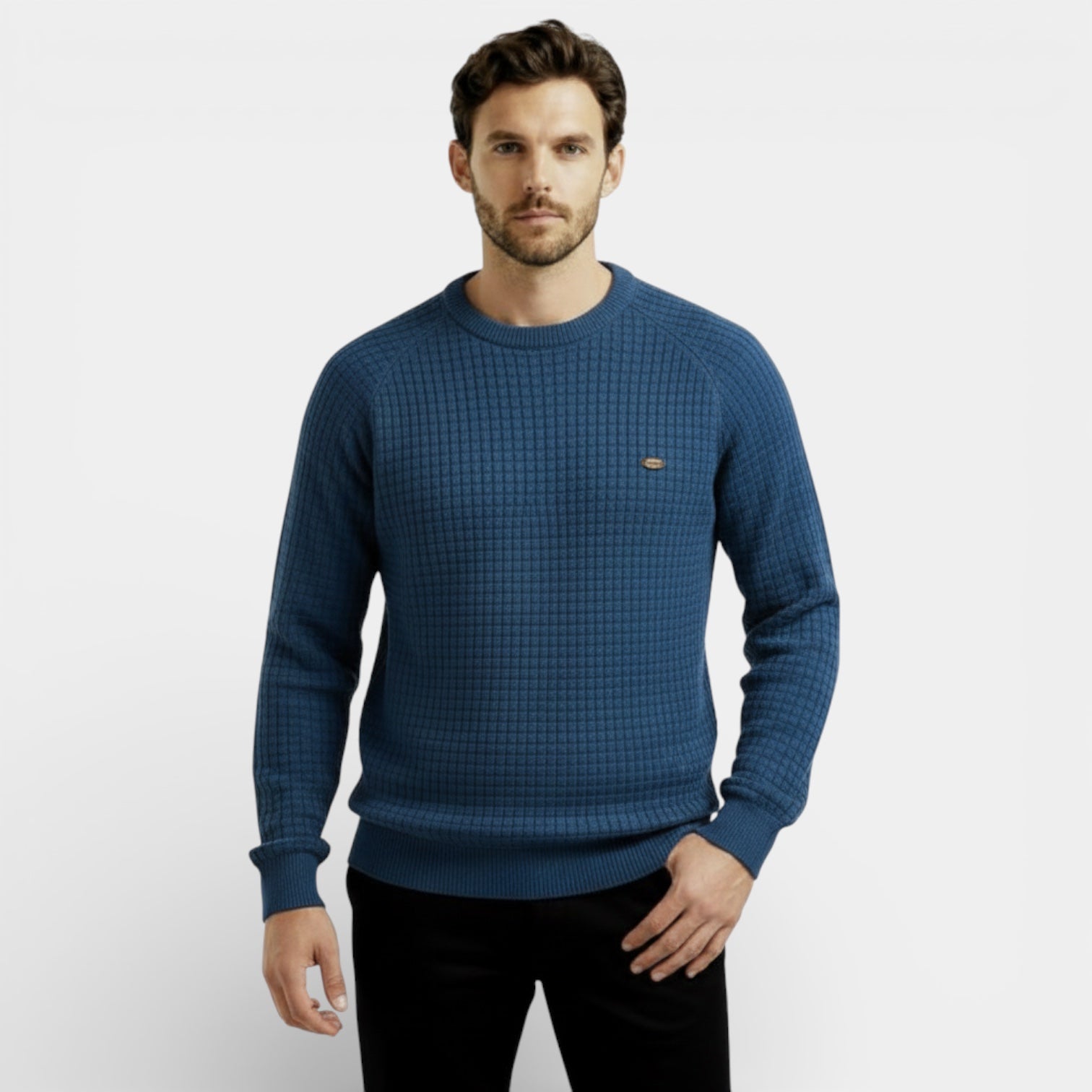 Pull en maille gaufrée à manches longues pour homme – coupe classique, décontracté