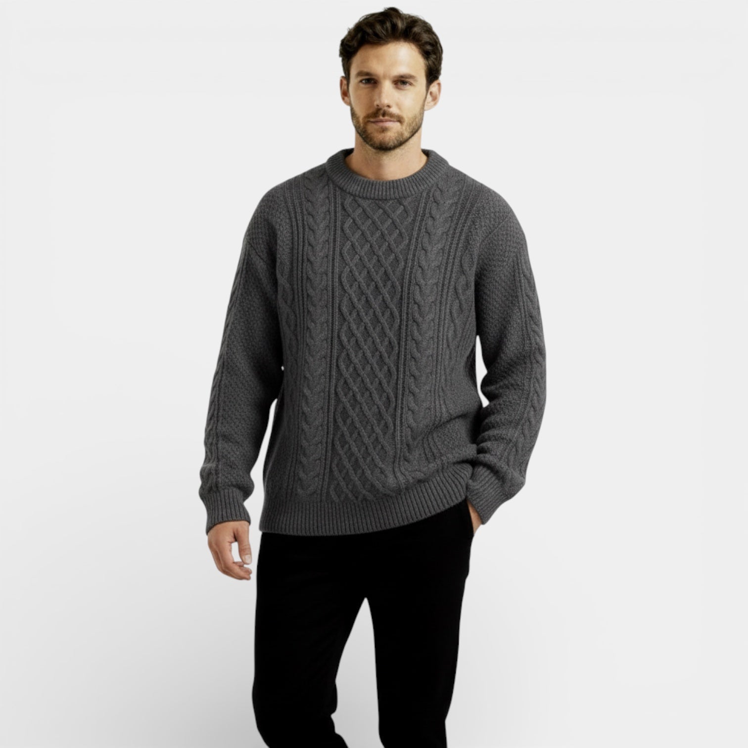 Pull en maille torsadée classique pour homme – pull-over texturé