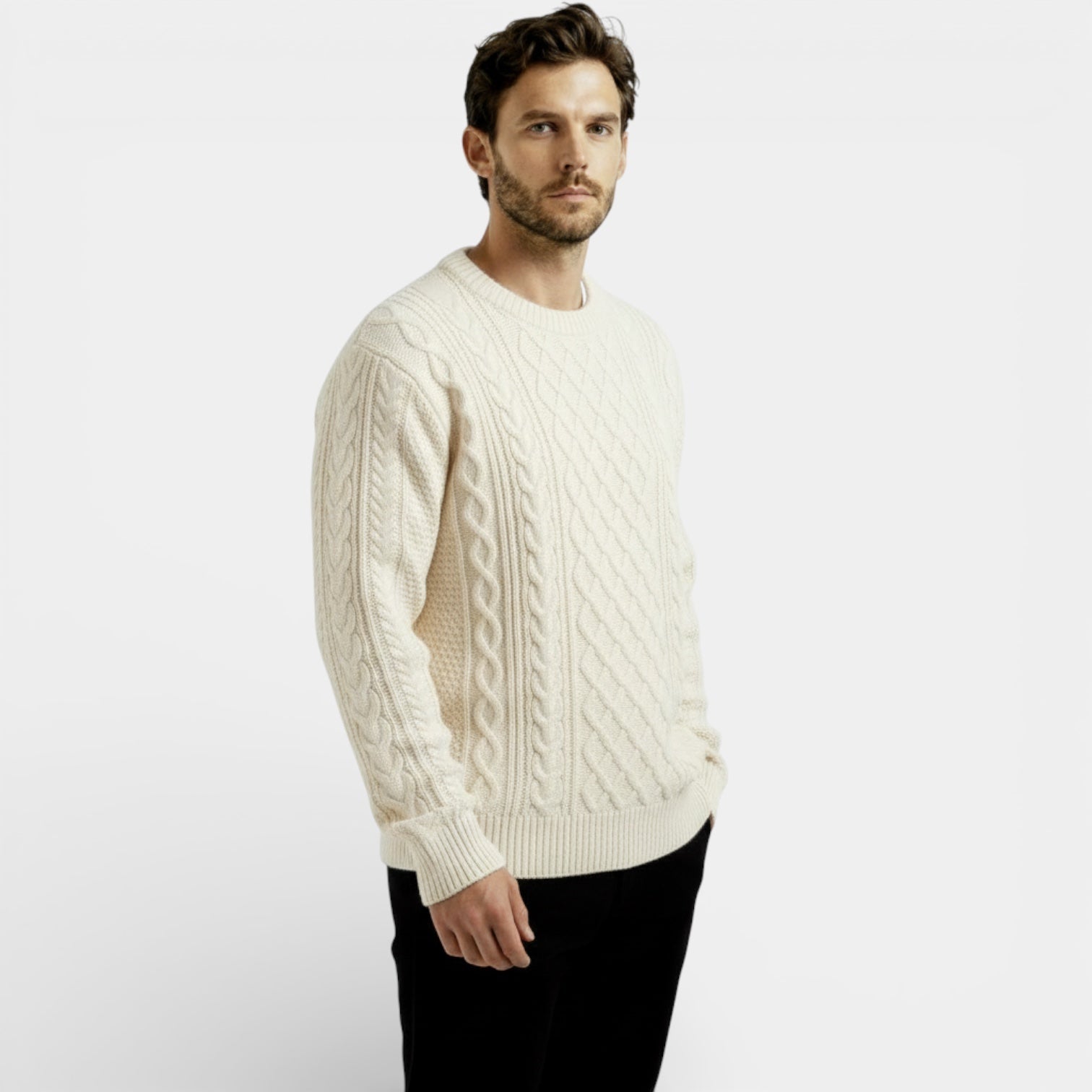 Pull en maille torsadée classique pour homme – pull-over texturé