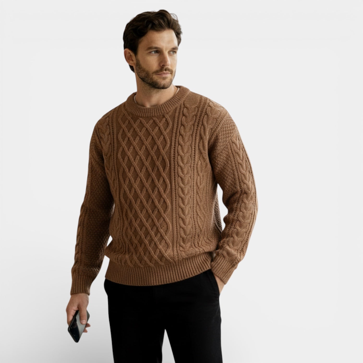 Pull en maille torsadée classique pour homme – pull-over texturé