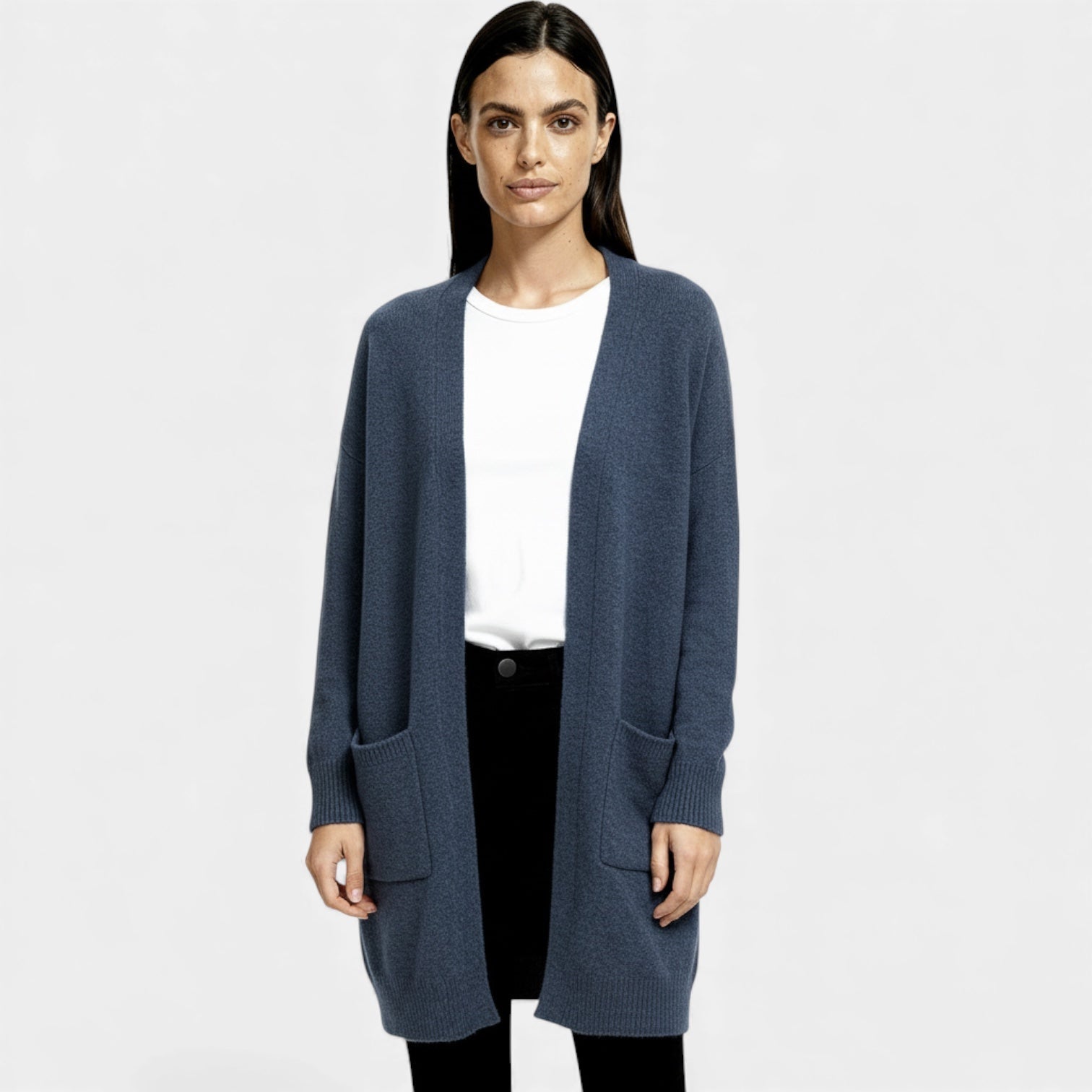 Cardigan long en laine pour femmes – ouverture sur le devant