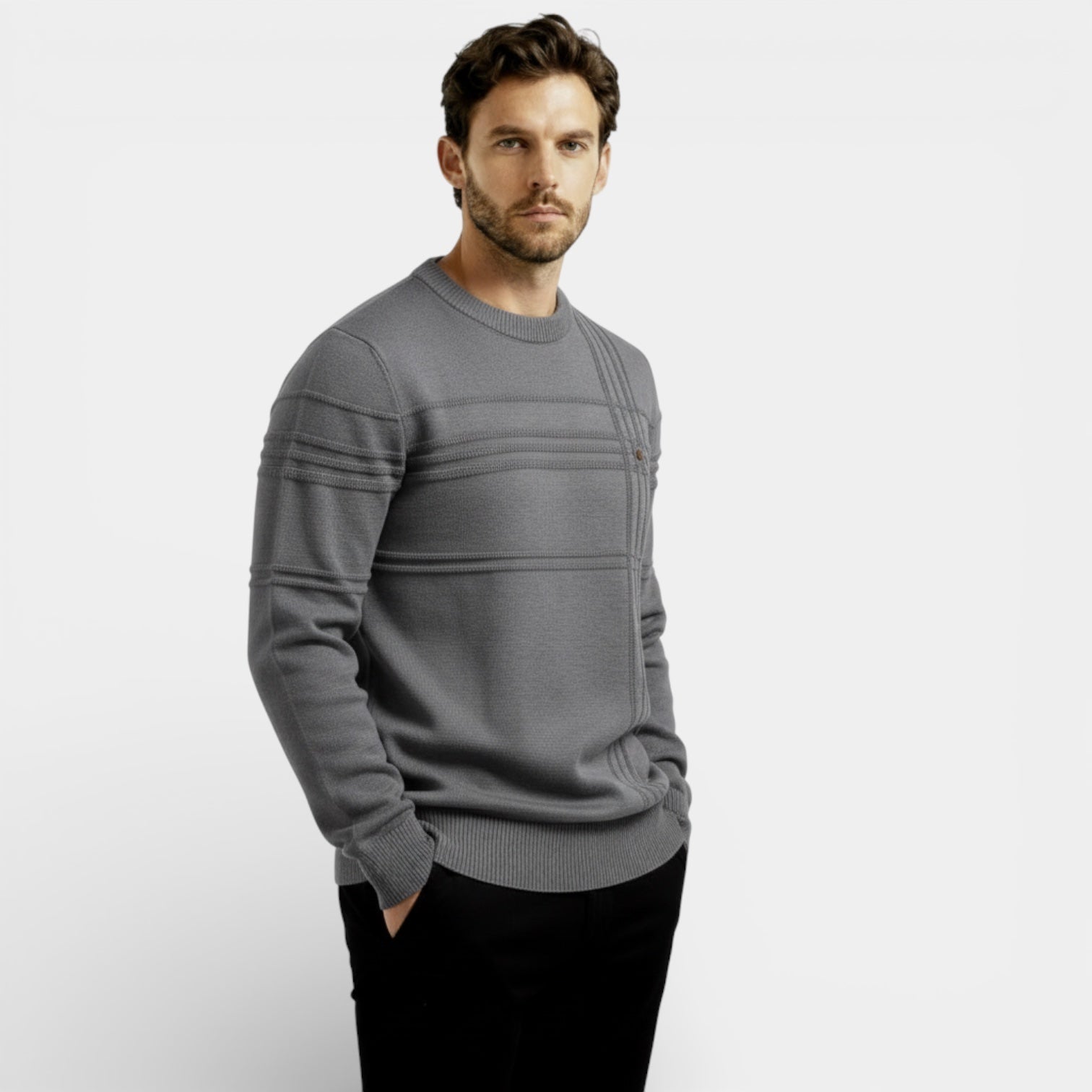 Pull en tricot à rayures texturées pour homme – Col rond essentiel