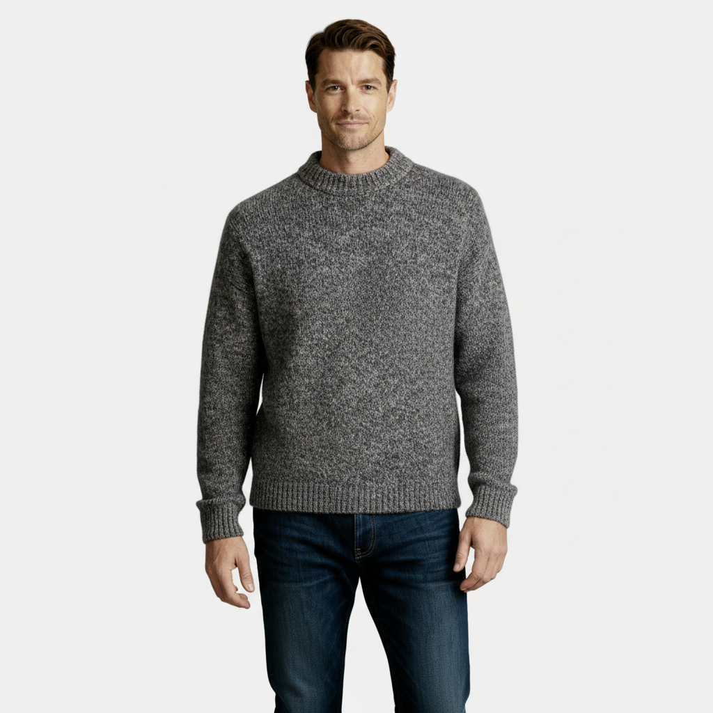 Pull pour homme à col ras du cou en laine mélangée chinée
