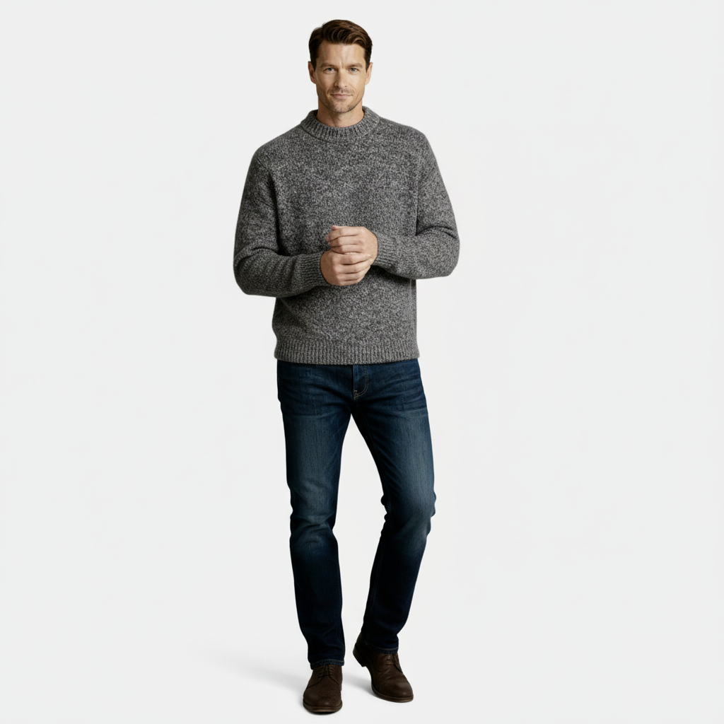Pull pour homme à col ras du cou en laine mélangée chinée