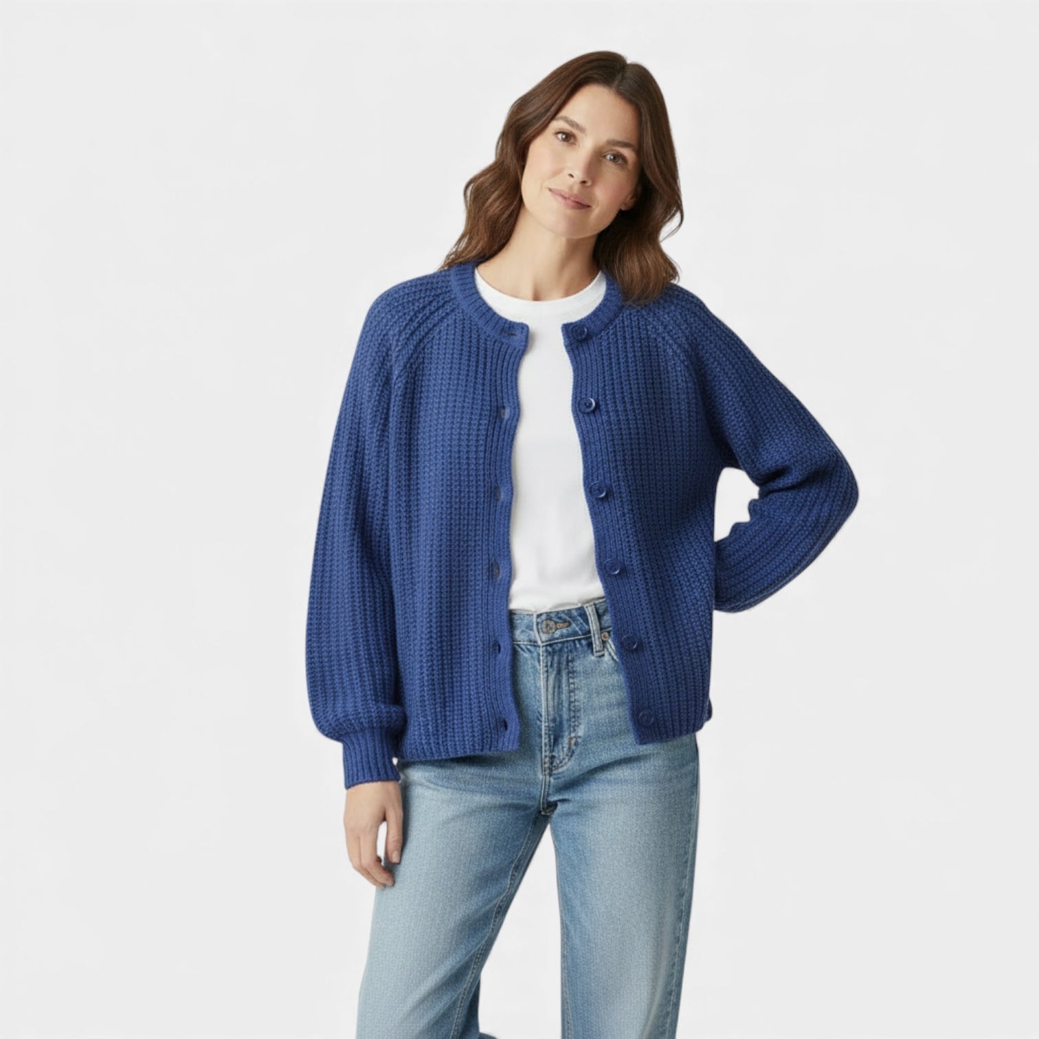 Cardigan pour femme en maille épaisse à motif nid d'abeille – boutons sur le devant