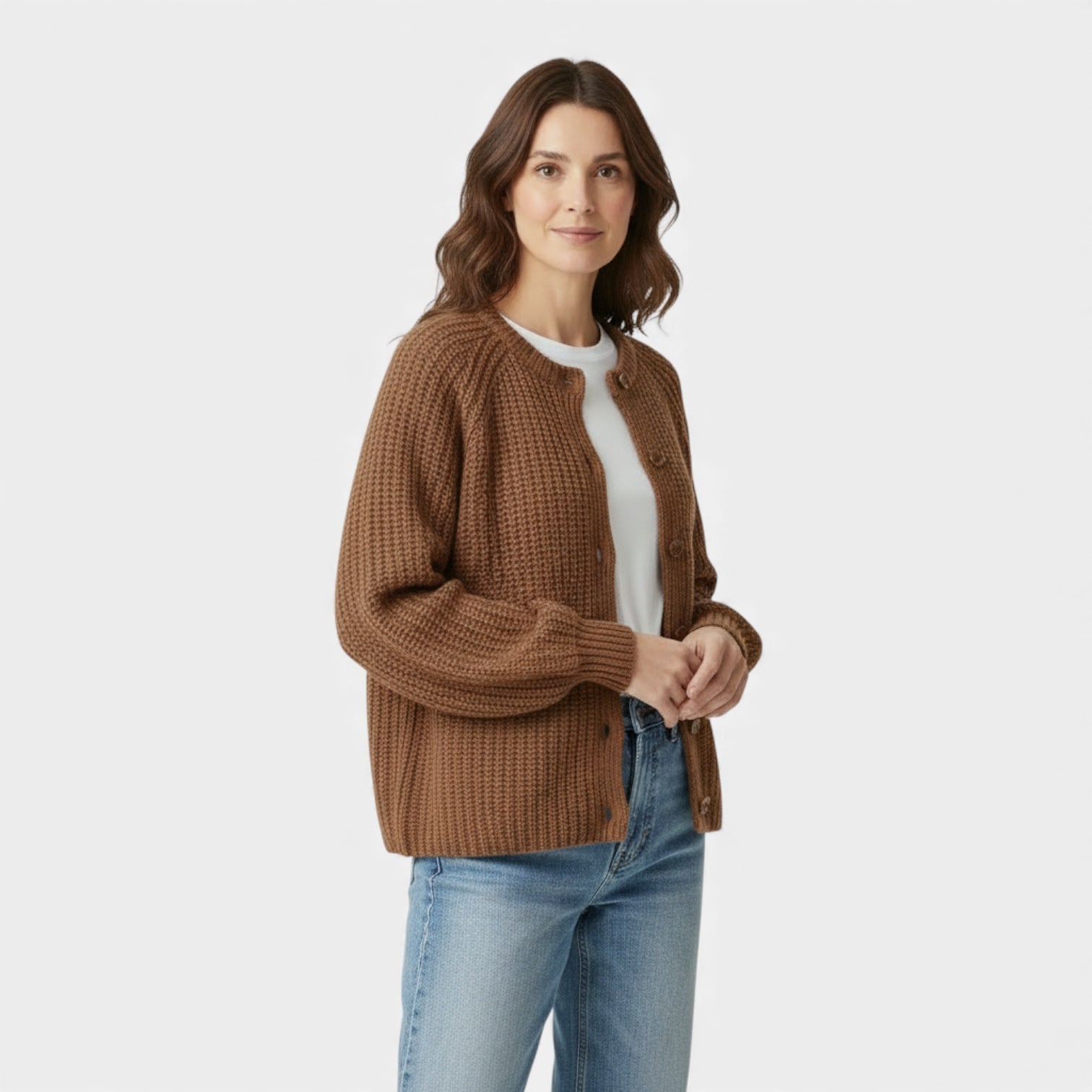 Cardigan pour femme en maille épaisse à motif nid d'abeille – boutons sur le devant