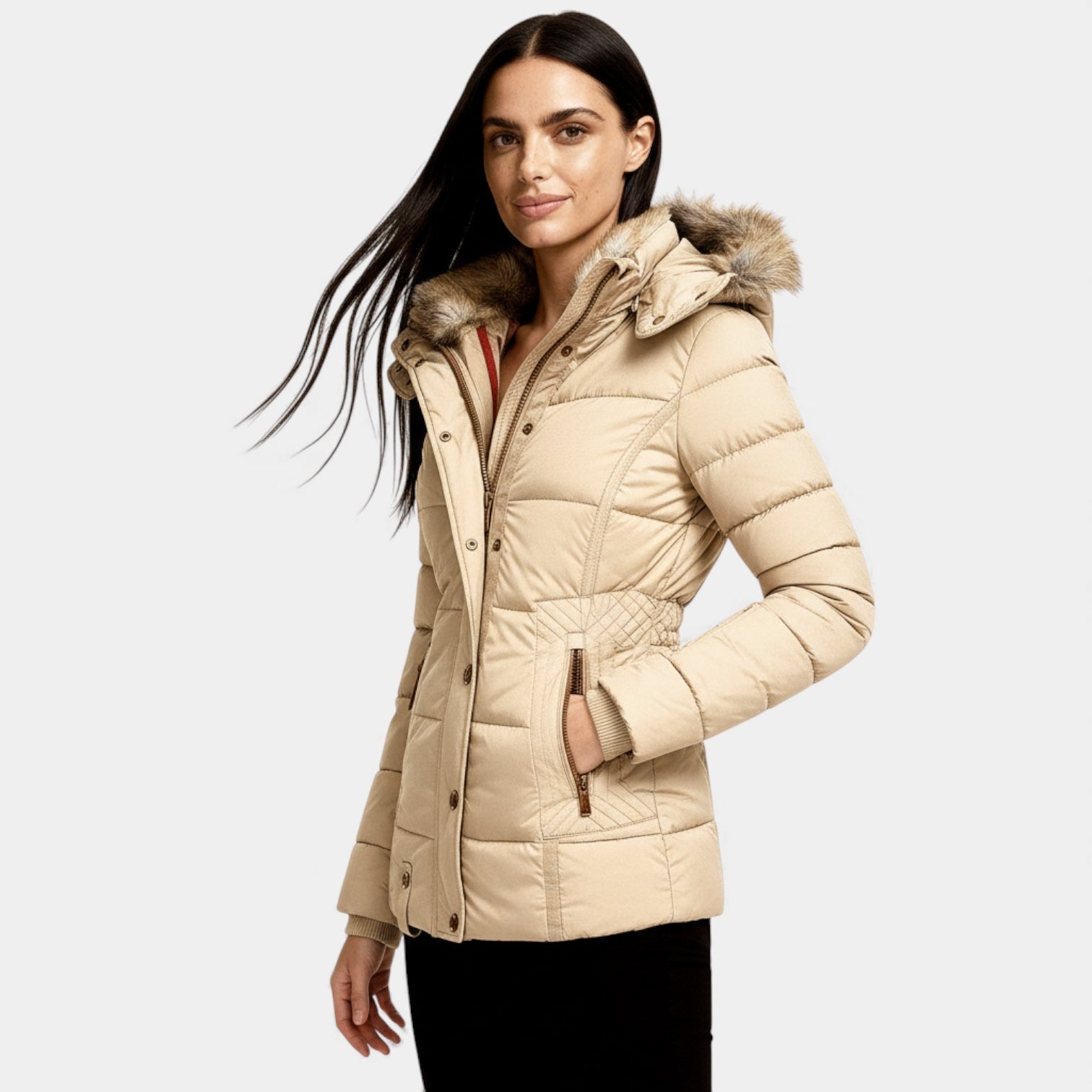 Doudoune matelassée à capuche en fausse fourrure pour femme – Manteau d'hiver matelassé