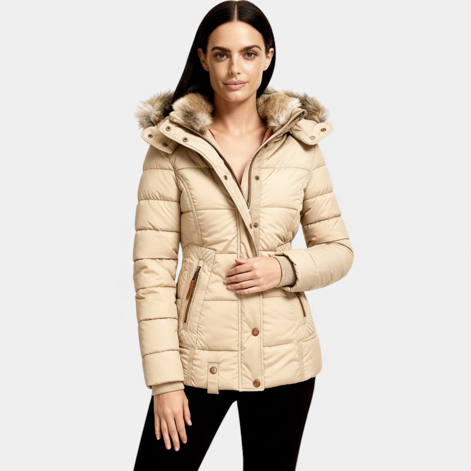 Doudoune matelassée à capuche en fausse fourrure pour femme – Manteau d'hiver matelassé