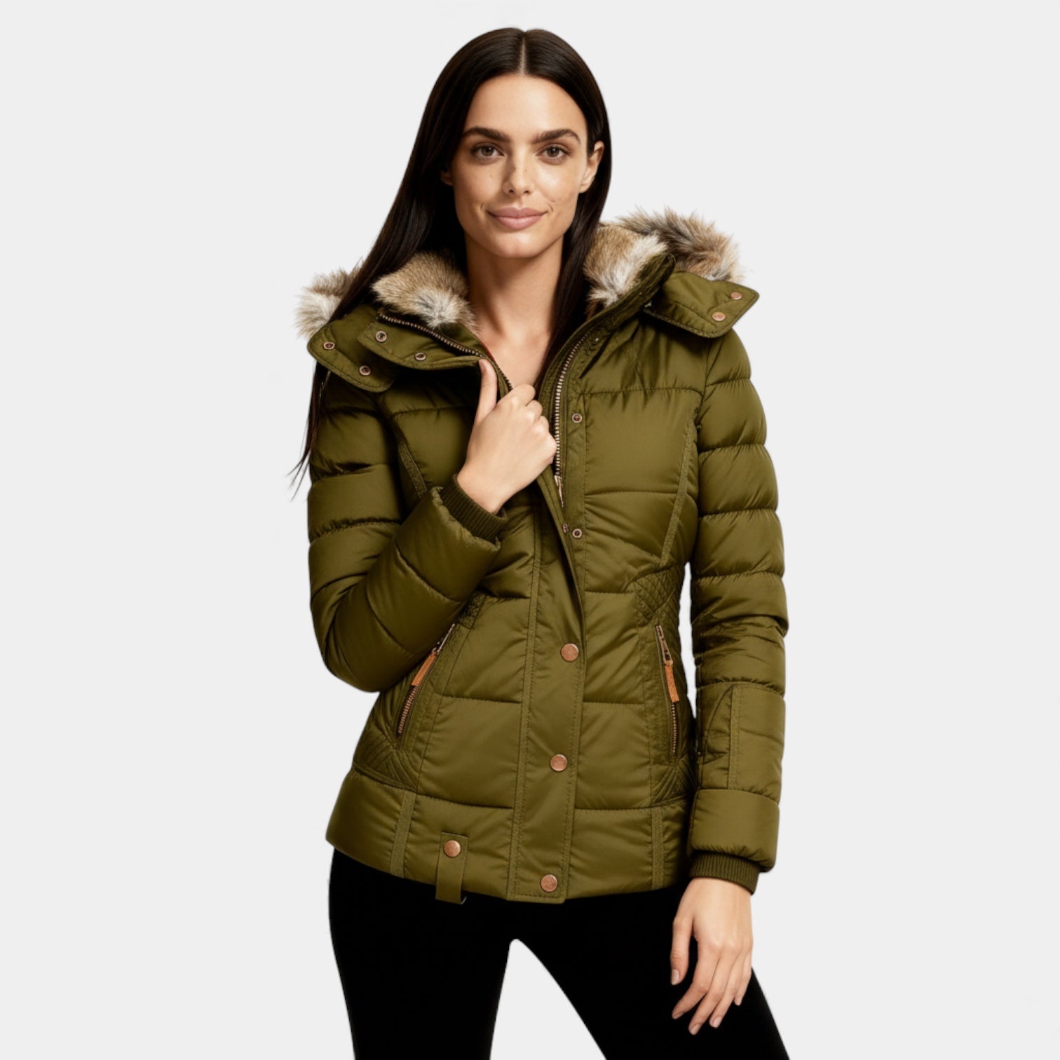 Doudoune matelassée à capuche en fausse fourrure pour femme – Manteau d'hiver matelassé